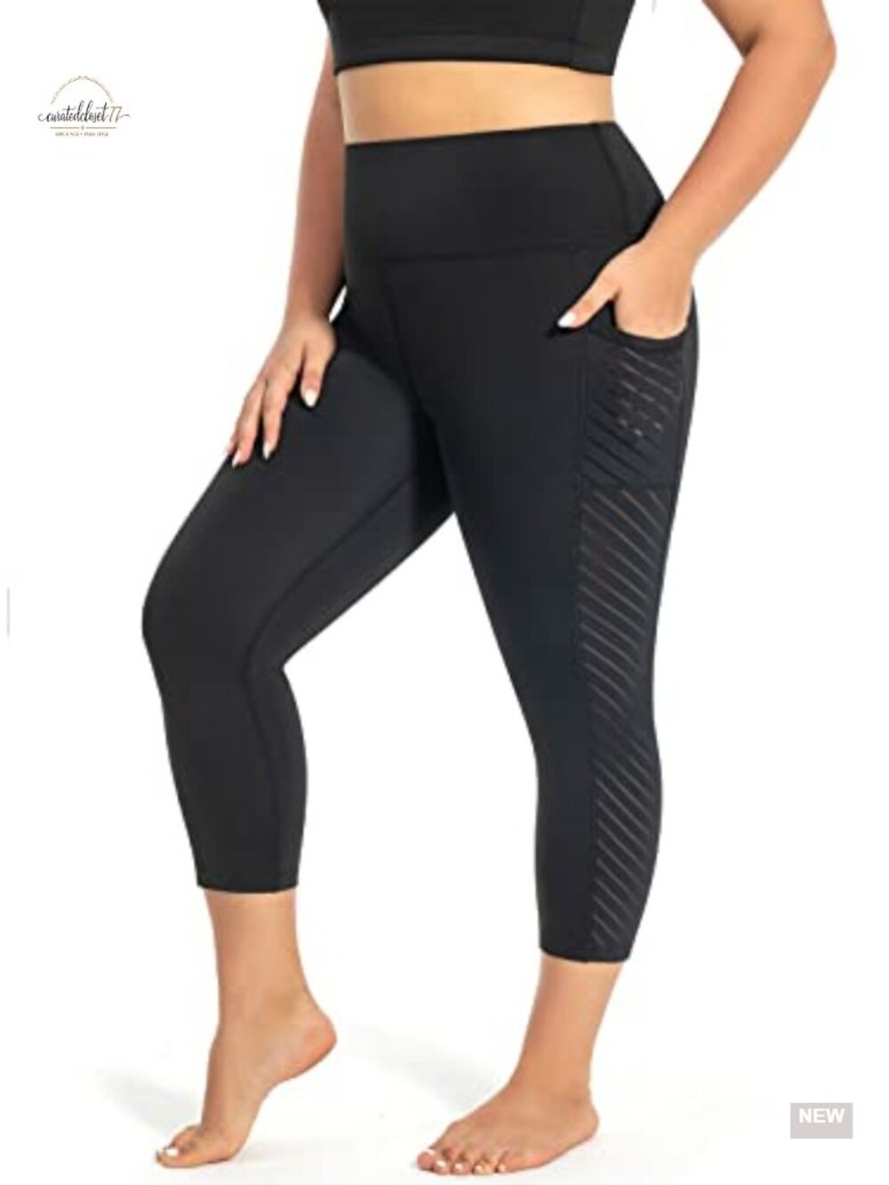 Plus Size Mesh Capri Yoga Pants with Pockets, High Waisted, Tummy Control